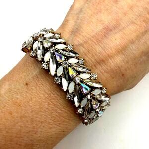 J.CREW Sparkly Evening AB Crystal Glass Rhinestone Stretch Bracelet Gold Tone